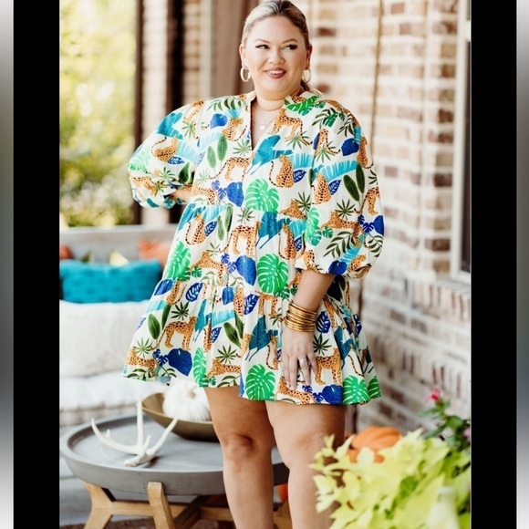 Brand new BRITTON COURT HATTIE DRESS IN TROPICAL LEAVES cheetah print mini XL - Picture 8 of 8